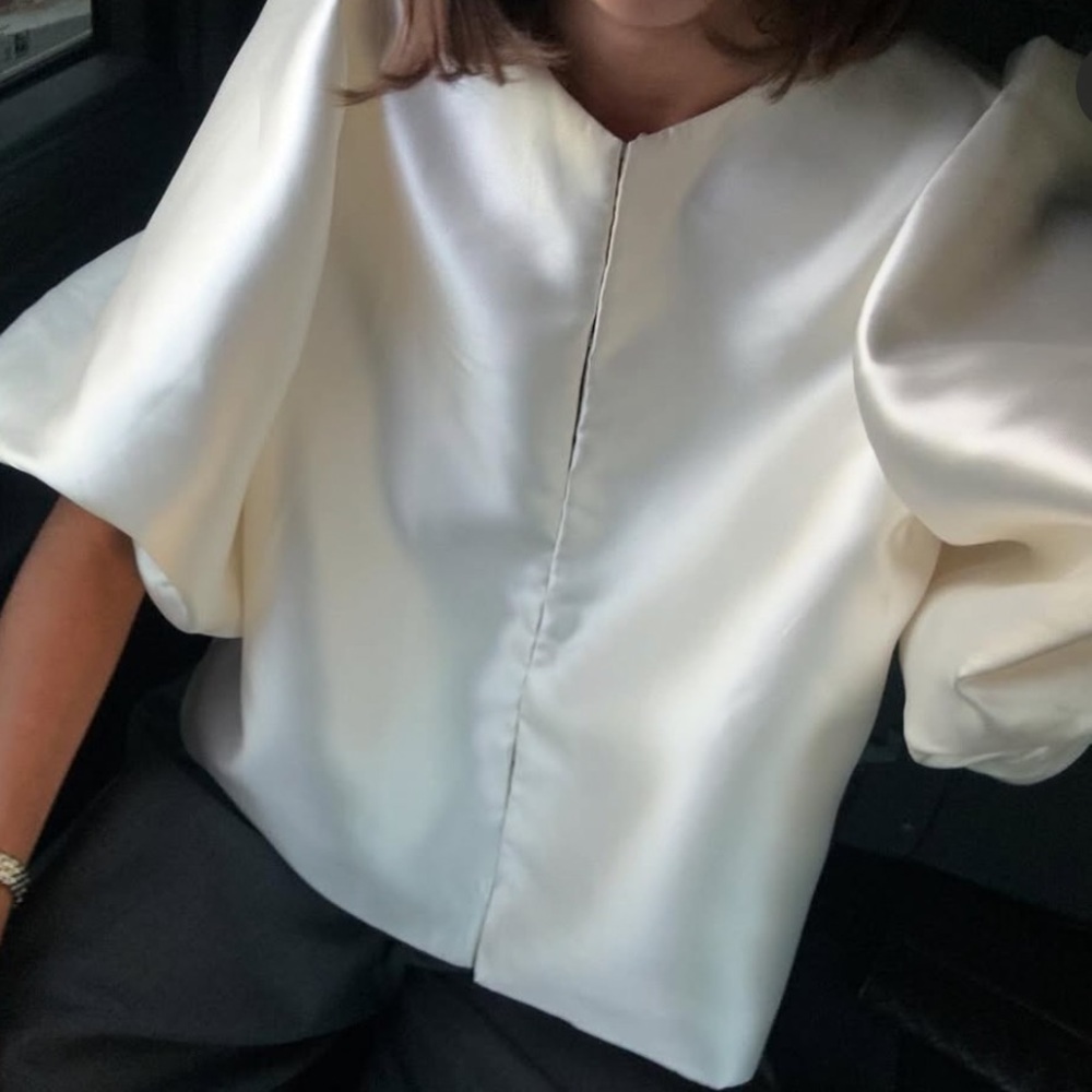 Elegant Cream Blouse with Puff Sleeves